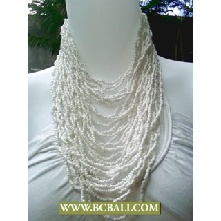 White Multi Strand Beads Necklaces with Buckle